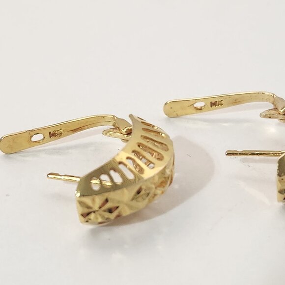 VTG Tested* 14K Solid Gold Geometric Diamond Cut latch Back Stud Earrings Signed - Picture 7 of 16